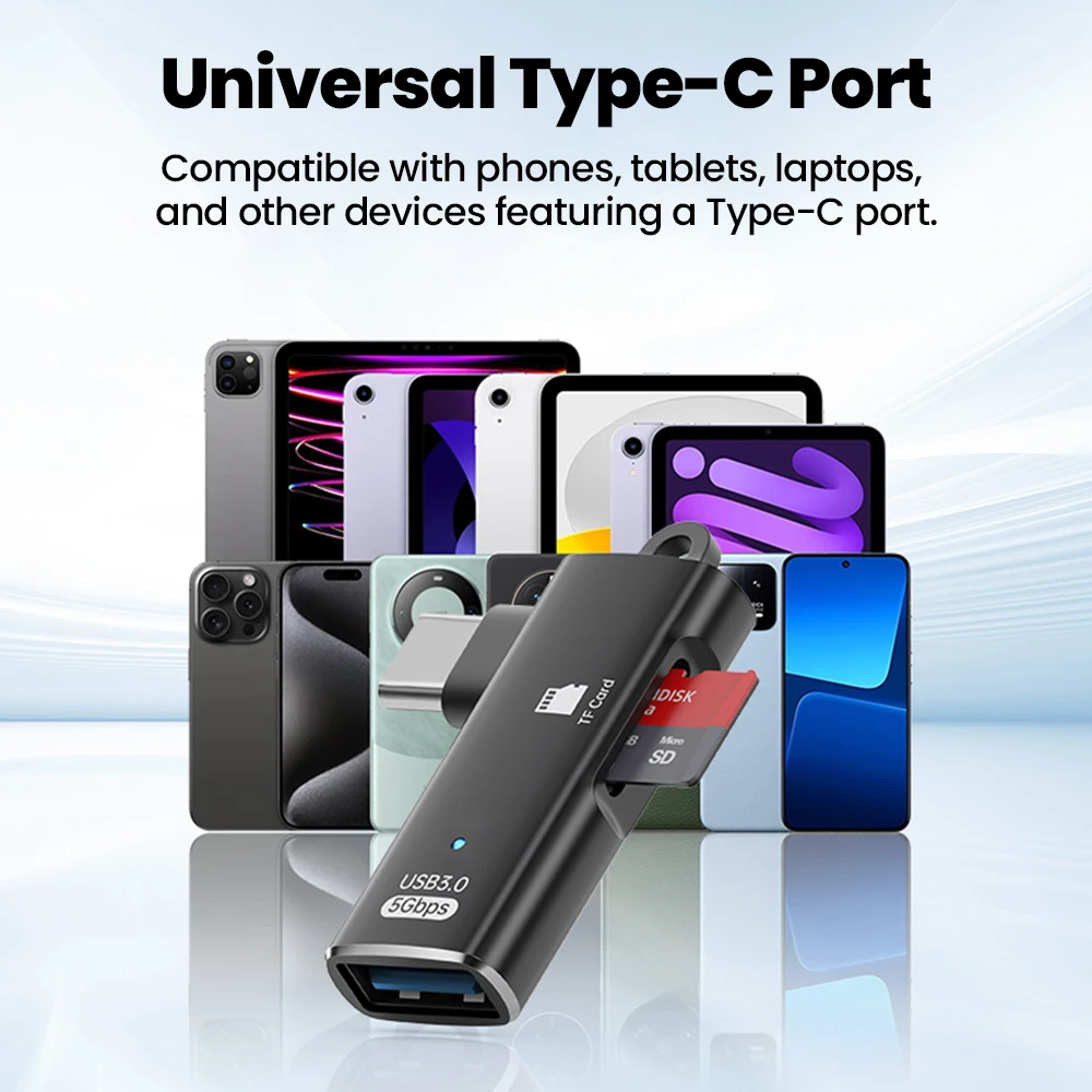 2-in-1 Type C Dual-function OTG Card Reader Adapter TF Card Reader USB3.0 High Speed Transfer Card Reader for iphone 15 16