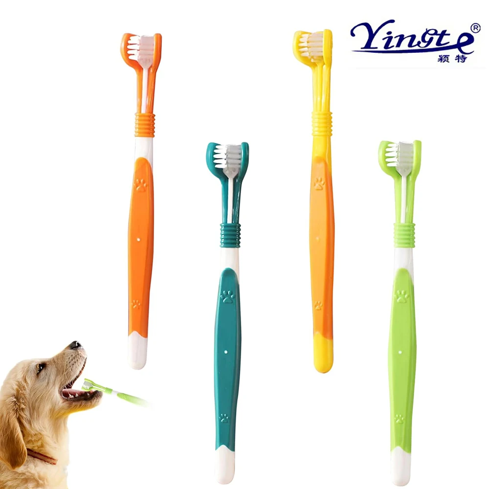 

Pet Three Sided Toothbrush Cat/Dog Soft Bristled Oral Cleaning Toothbrush Colourful Durable Pet Teeth Deep Cleaning Articles