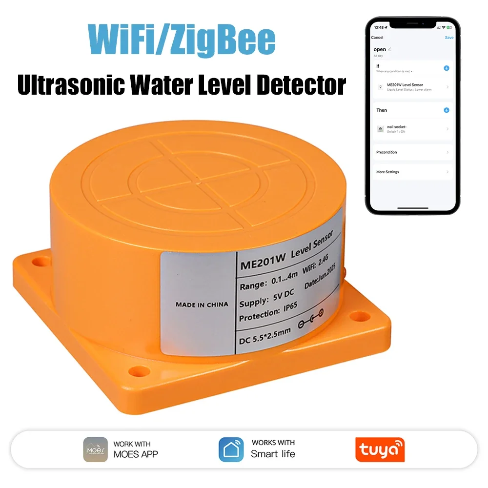 

WiFi/ZigBee APP Liquid Level Sensor Ultrasonic Water Tank Monitor Sensor Ip65 Waterproof Check Water Curve And History Records