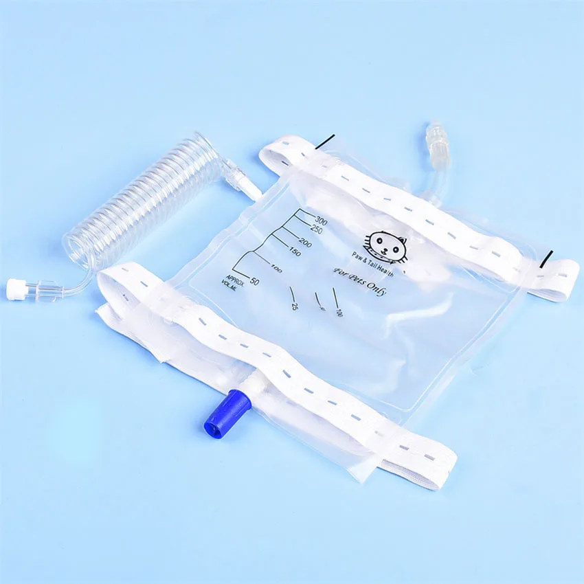 

3Pcs Cat Dog Pet Disposable Drainage Bag Urine Collection Bag with Spiral Tube 150ml 300ml 500ml 750ml Catheterization Bag