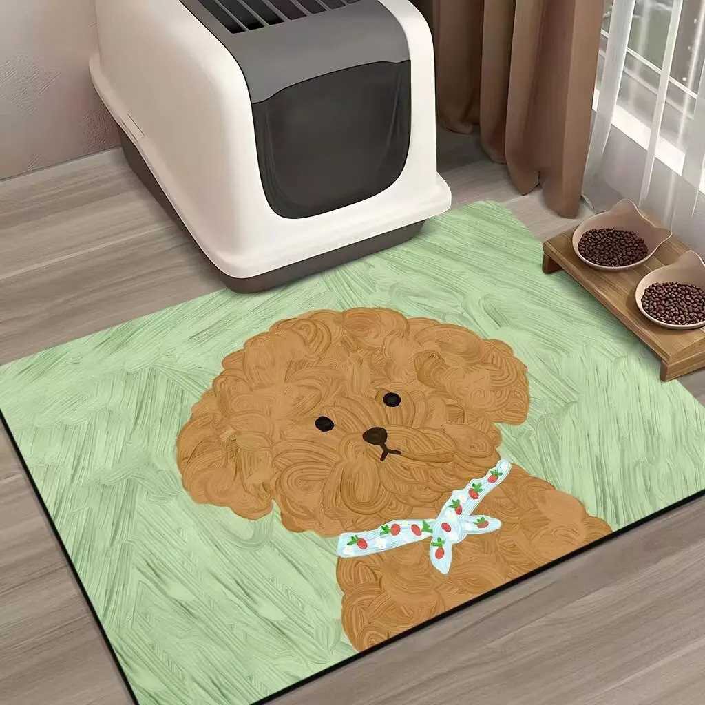 Kitchen Floor Mat Teddy Dog Printed Rug Super Absorbent Drainage Carpet Non Slip