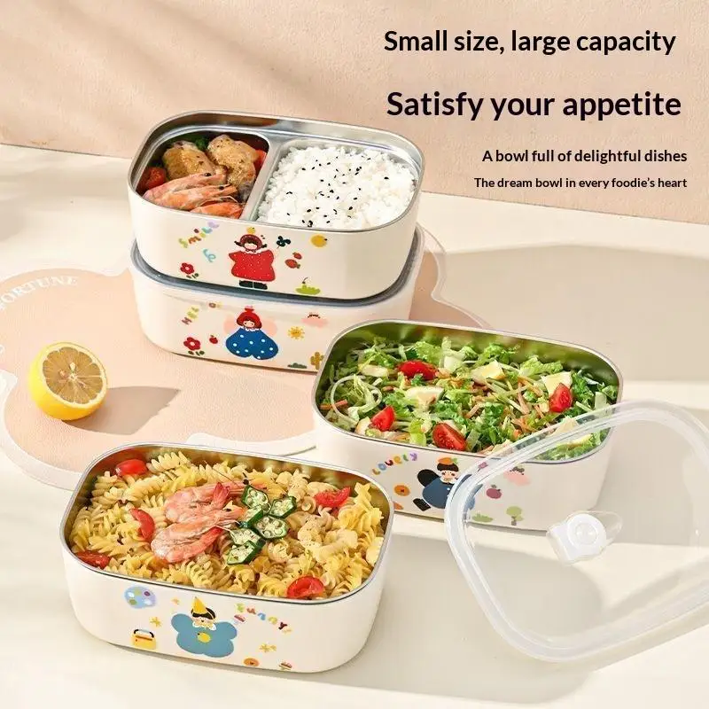 1Pc Cartoon Pattern Heat Preservation Lunch Box Microwaveable Stainless Steel Partitioned Lunch Box For Student Office Use.. - view 3
