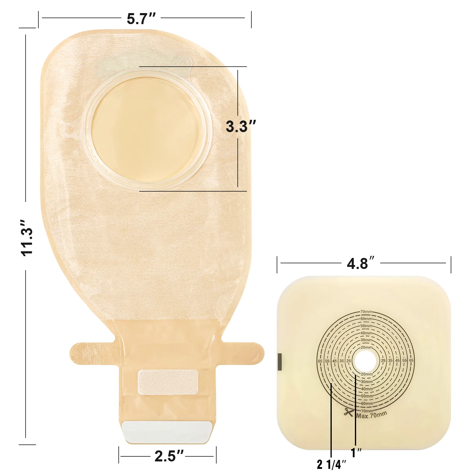 70mm 10pcs Bags+5pcs Barriers Ostomy Supplies Colostomy Bags Two Piece Drainable Pouches with Hoop and Look Stoma Care