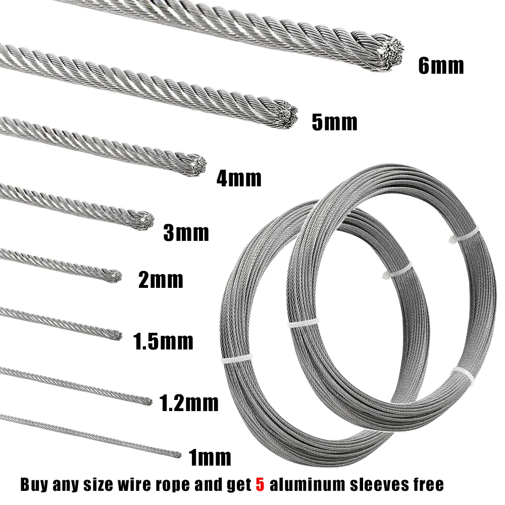 5/10 Meter Steel Wire Rope 304 Stainless Steel Flexible Cable Lighting Curtain Suspension Cable 1/2/3/4/5/6mm Industrial Rope