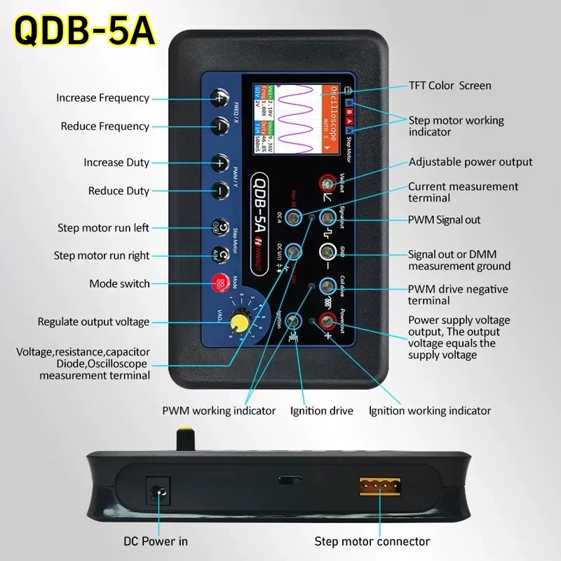 QDB-5A Automotive Actuator Drive Detector Auto Sensor Oscilloscoop PWM Signaalgenerator Stappenmotor Tester Bobine Tester