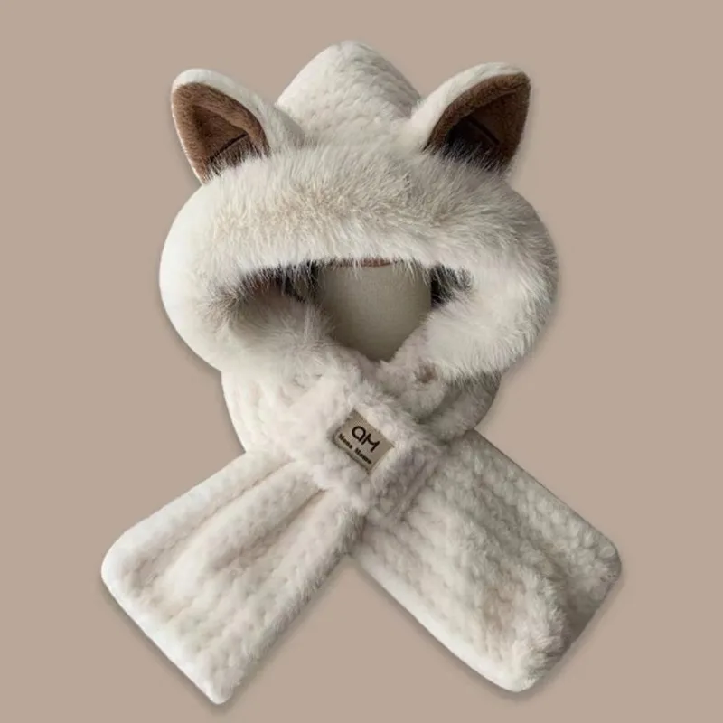 Winter All-match Cute Plush Hat To Keep Warm in Winter Thickened Anti-freeze and Windproof Hooded Scarf Scarf All in One