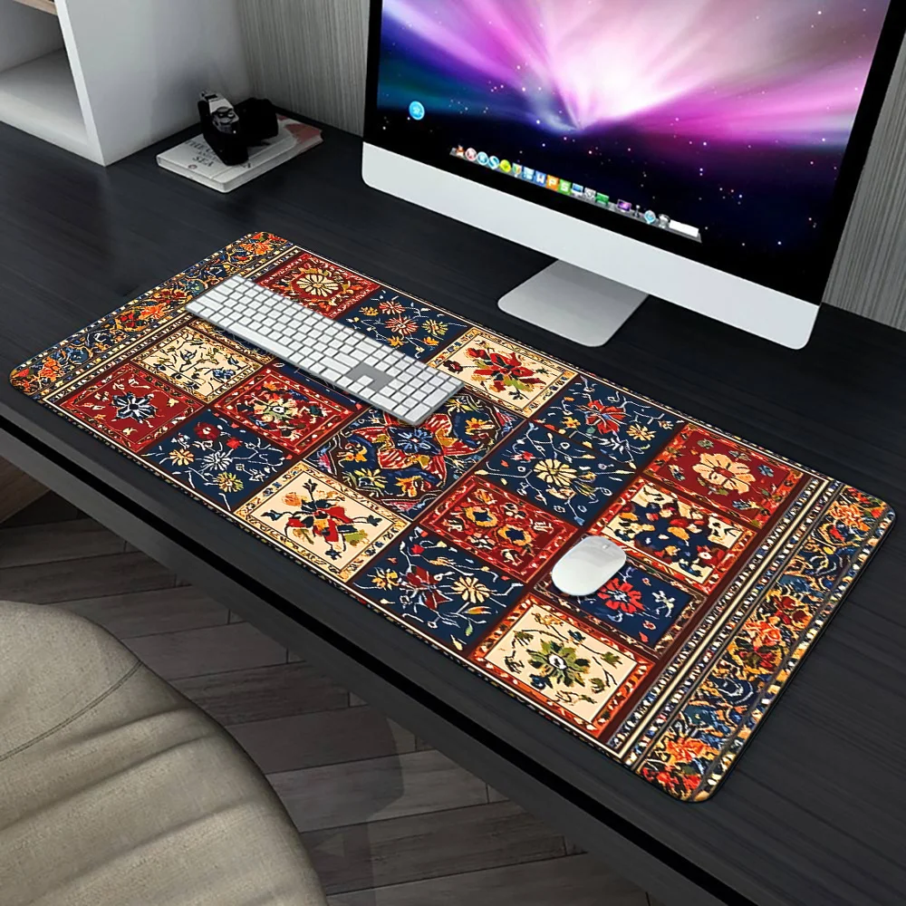 Bohemian-style gaming mousepad with bright floral geometric patterns anti-slip rubber base ideal choice for gamers
