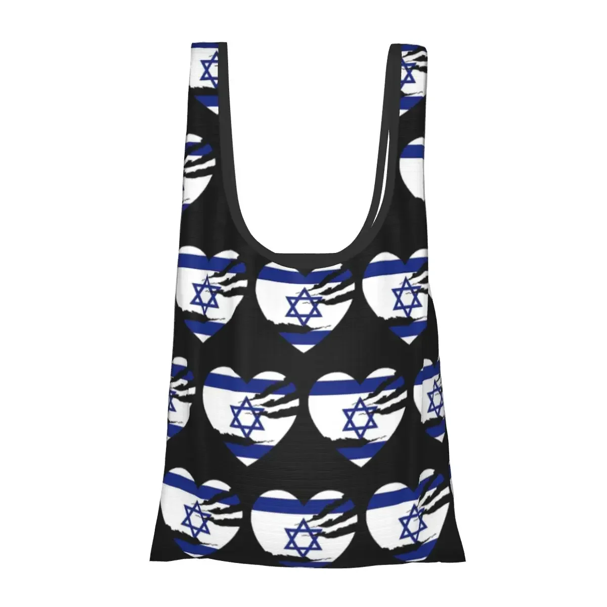 Israel Torn Heart Flag Portable Tote Shopping Bags Large Capacity Shopper Bag Grocery Handbag Shoulder Bag