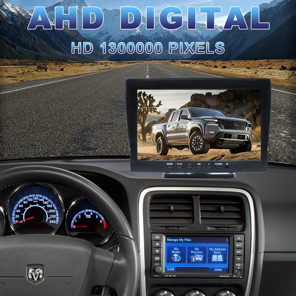 4CH AHD Vehicle Backup Camera System 10.1 Inch IPS Screen Car DVR Recorder Monitor IR Night Vision for Truck Bus Trailer Pickup