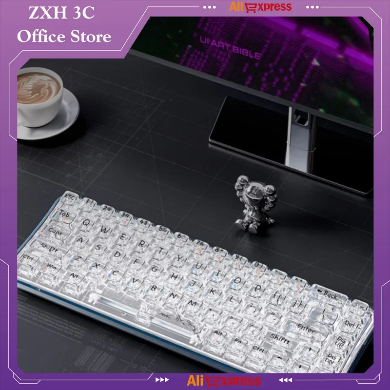 

Eweadn V68 Mechanical Keyboard Crystal Transparent Wireless Bluetooth Female Office Typing Esports Game Mini Peripheral Gift