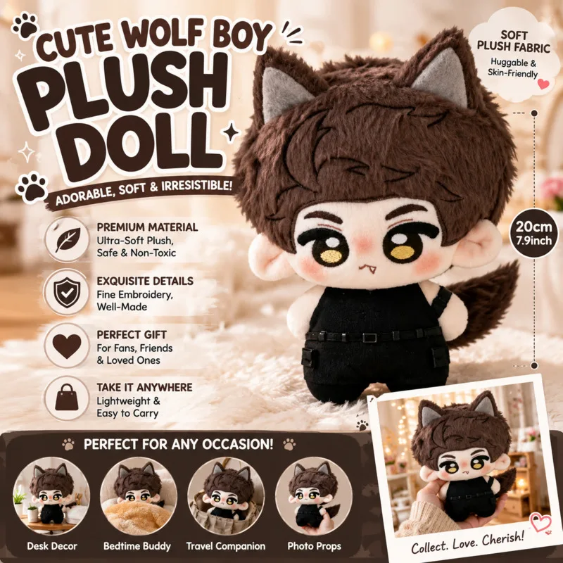 10cm Wolf Boy Plush Doll Cute, Stuffed Plush Toy Keychain Pendant Game, Fan Doll Bag Charm Birthday Christmas, Gift For Kids Adu