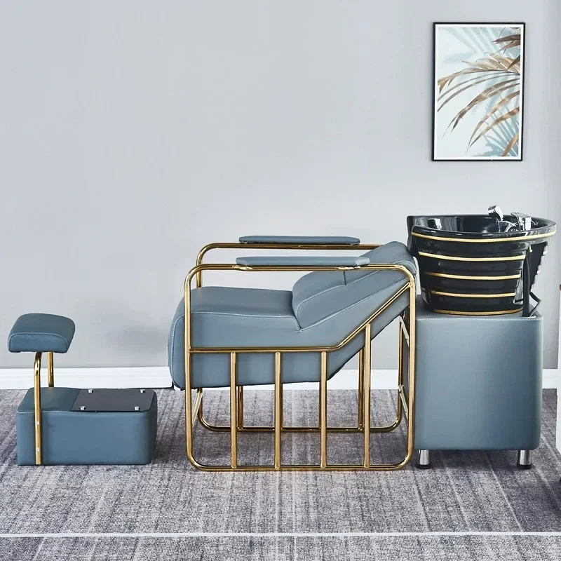 Hairdressing shampoo bed, barbershop, hair salon special massage head treatment bed, light luxury ceramic basin flush bed