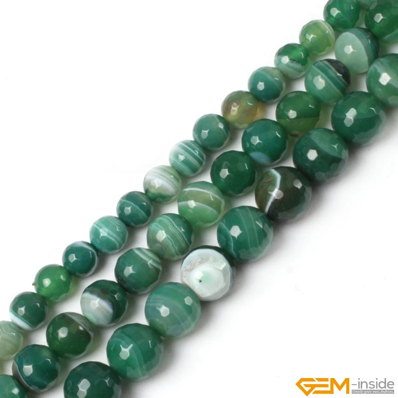 Round Faceted Banded Green Onyx Agates Beads For Jewelry Making Strand 15 Inch DIY Bracelet Necklace 8/10/12mm