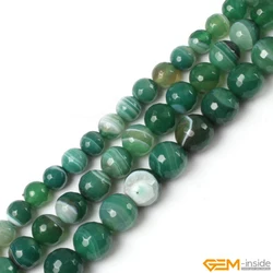 Round Faceted Banded Green Onyx Agates Beads For Jewelry Making Strand 15 Inch DIY Bracelet Necklace 8/10/12mm