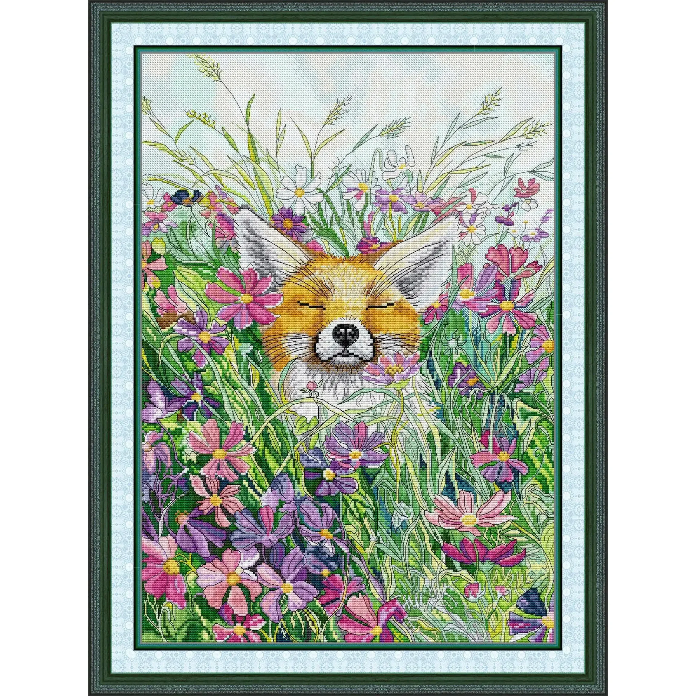 Joy Sunday Pre-printed Cross Stitch Kit  Easy Pattern Aida  Stamped Fabric Embroidery Set-The Intoxicated Fox.