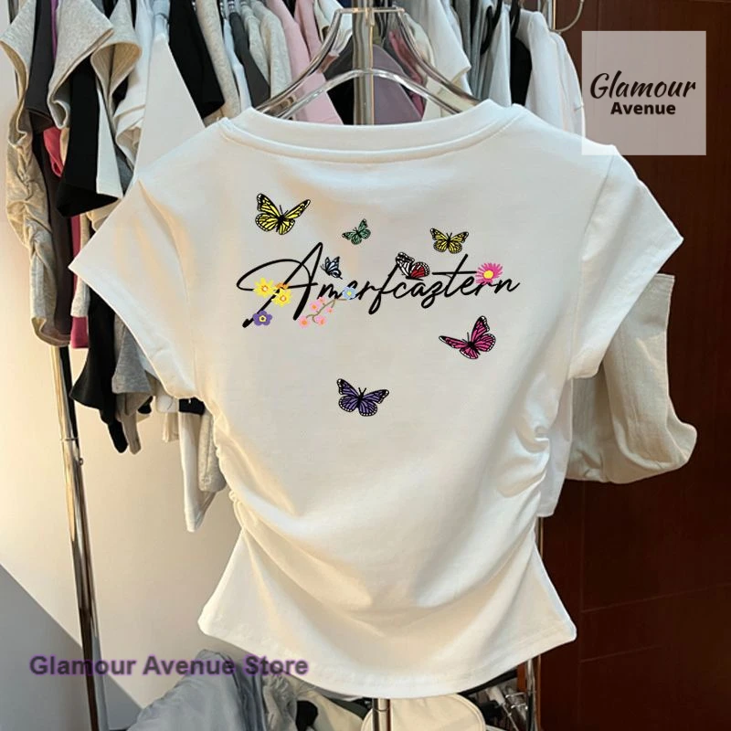 어깨 자수 꽃무늬 패션 반팔 티셔츠 여성 봄 여름 신상 패션 디자인 탑.