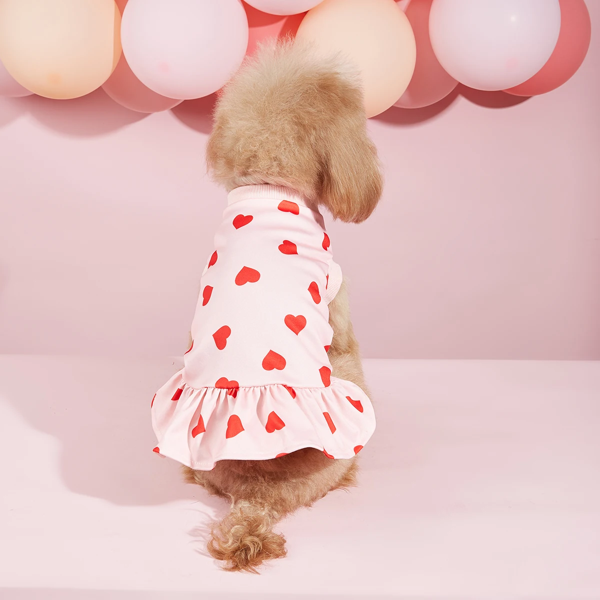 Dog Sweatershirt Dress Valentines Day Dog Clothes Pullover Casual Style Comfortable Pink Heart Pattern Holiday Girl Tulle Skirt