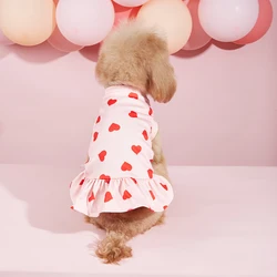 Dog Sweatershirt Dress Valentines Day Dog Clothes Pullover Casual Style Comfortable Pink Heart Pattern Holiday Girl Tulle Skirt