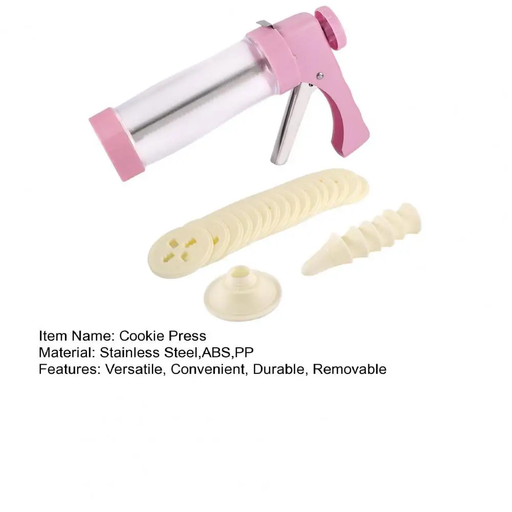 1 Set Cookie Press Stainless Steel Cookie Maker Kit Creative Baking Tool With 16 Plates And 6 Nozzles Kitchen Dessert Supplies