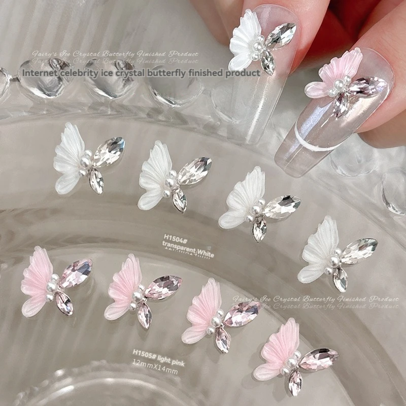 Breloques papillon pour ongles, bijoux en alliage 3D avec incrustation de cristal d'oeil de cheval, décorations d'art d'ongle, fournitures, accessoires de manucure, 5 pièces