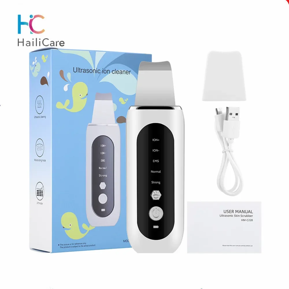 جهاز تنظيف بشرة الوجه بالموجات فوق الصوتية EMS ماكينة تجميل الجلد بالتيار الصغير استيراد أيون، ضوء LED أزرق أحمر، تنظيف المسام لتجديد شبابها #6