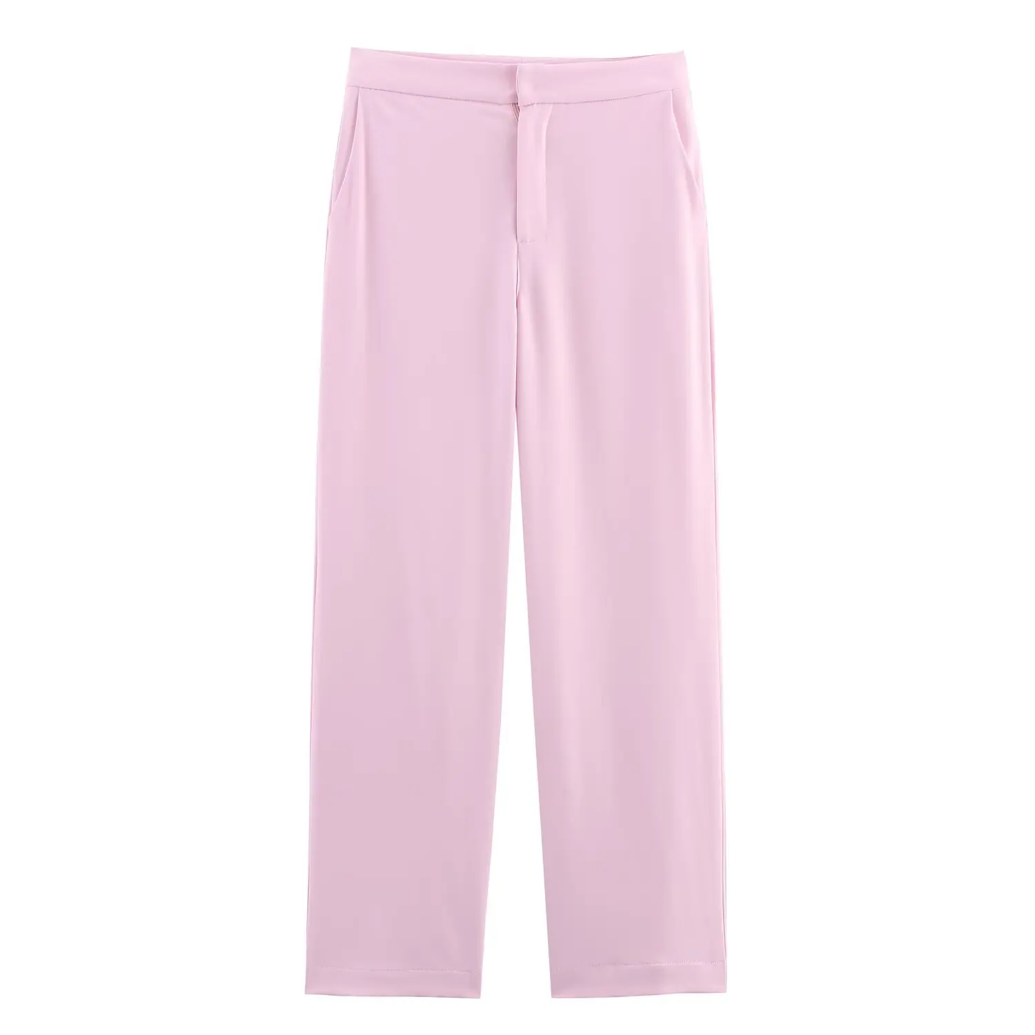 2025 Women's Pink Suit Suit Lapel Long Sleeve Single Breasted Blazer + Fashionable High Waisted Pocket Zip Trousers