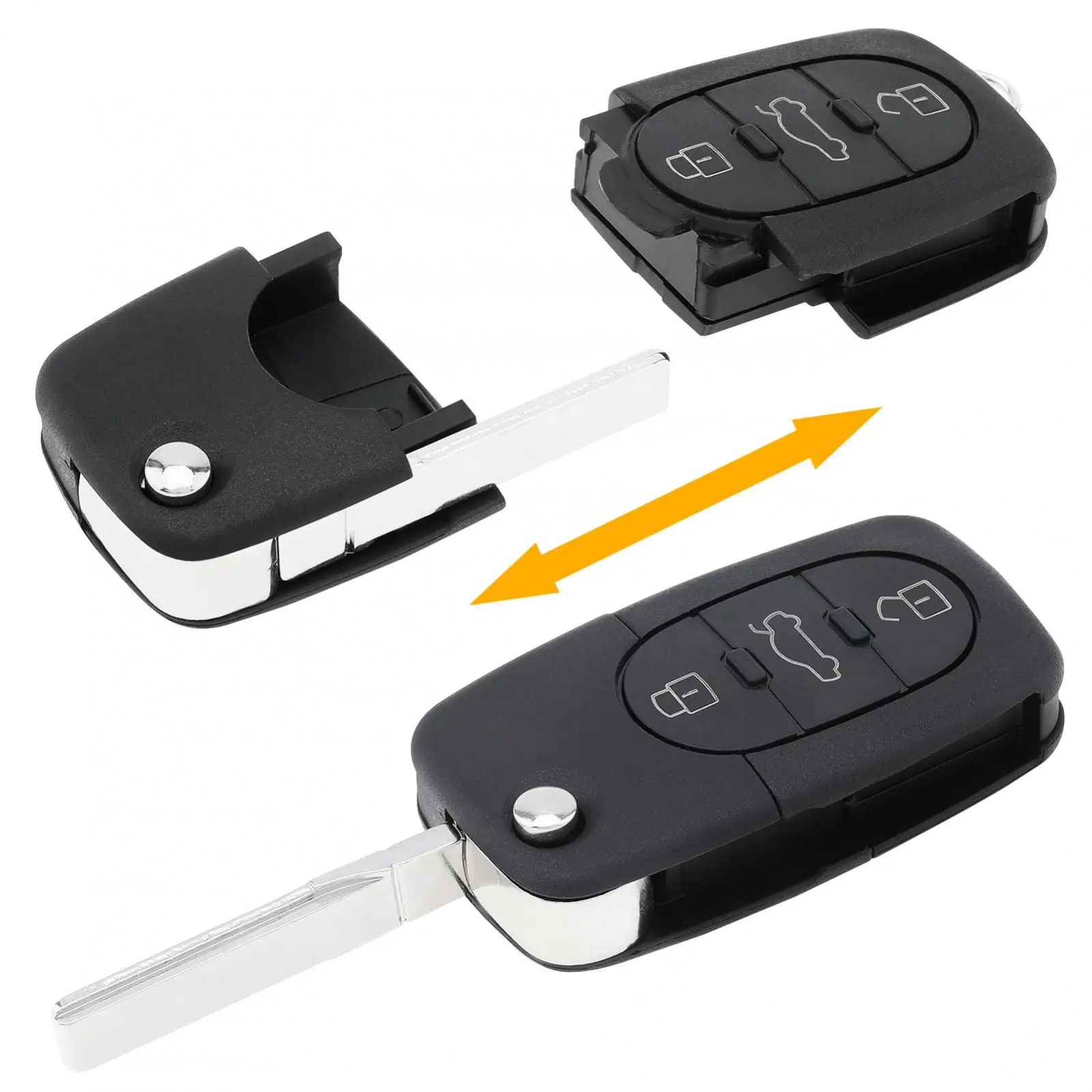 3 Buttons Flip Folding Remote Car Key Fob Cover with HAA Blade Fit for Audi A2 A3 A4 A6 A8 TT Auto Case Shell Replacements