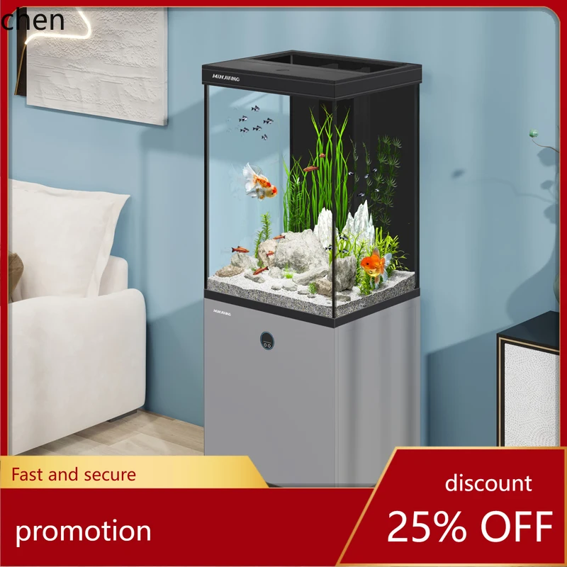 

HT New Square Tank Small Living Room Office Side Fish Tank Self-Circulating Ecological Landscaping Bottom Filter Aquarium