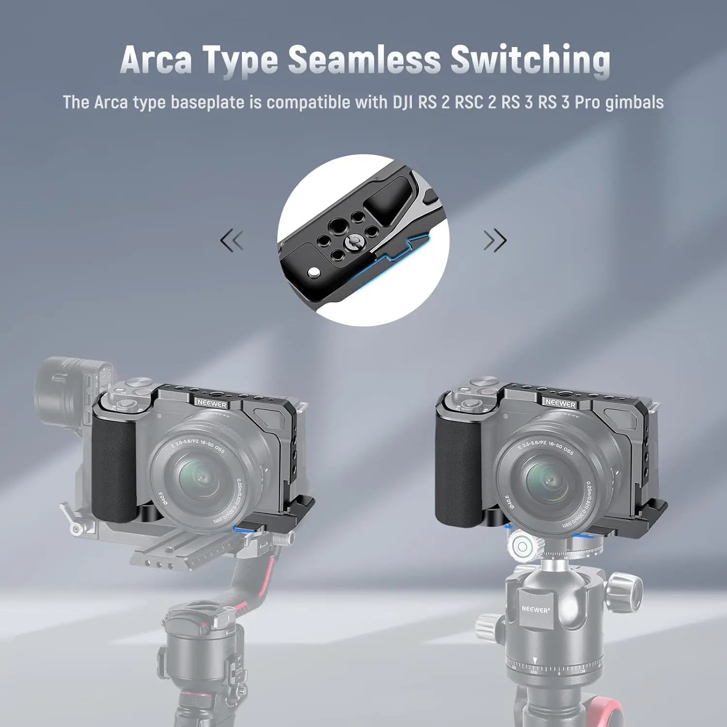 NEEWER ZV-E10 Kamerakäfig mit Silikongriff, Arca-Typ QR-Basis, schützendes Metall-Video-Rig für DJI RS Gimbals Sony ZV-E10 – Detail 3