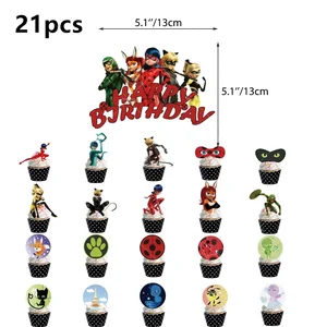 Mädchen Lady Bugg Dekoration begünstigt Kuchen -Toper Flag -Banner Prinzessin Balloons Kinder Kinder Spielzeug Happy Birthday Party Einwegtisch -Utensilien 12 Hauptverkäufe Lady Bug Geburtstagdekoration - №3