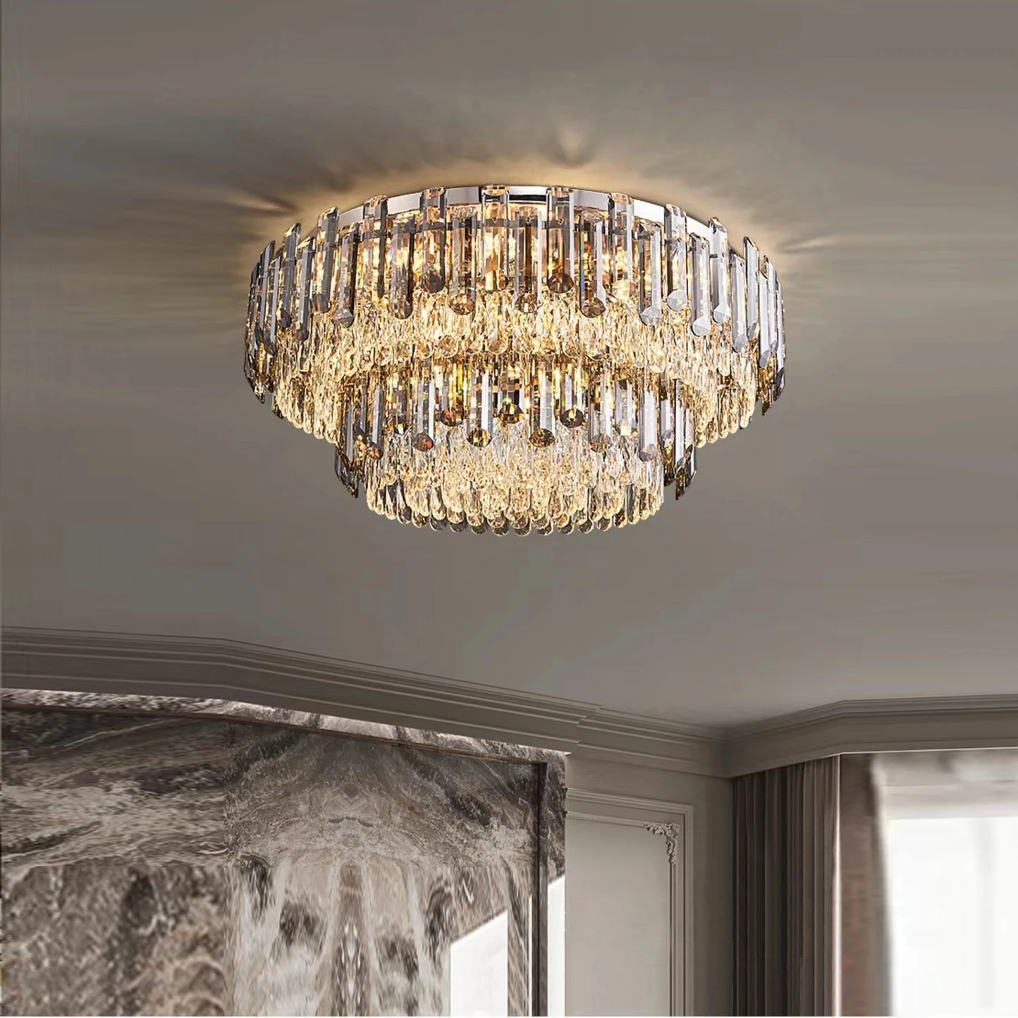 

Modern Gray Crystal LED Luxury Ceiling Lights for Living Room Decor Round Ceiling Lamps for Indoor Home Lighting New Lustres