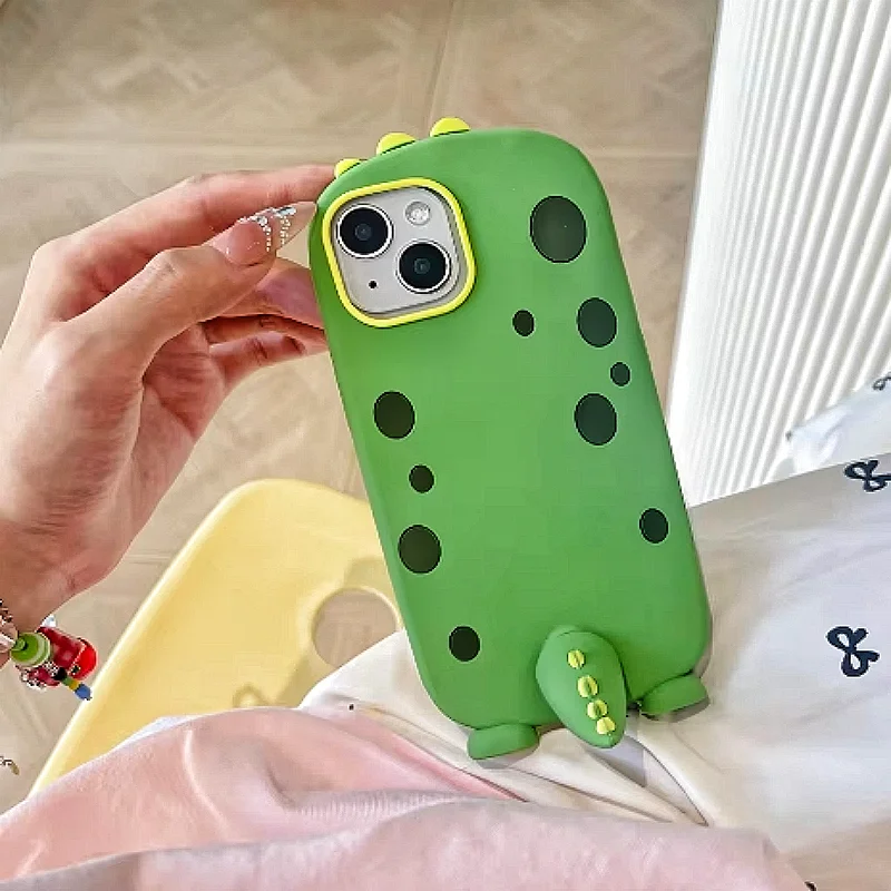 Stereo Funny Dinosaur Tail Holder Soft Silicon Phone Case For iPhone 14Pro MAX Case 15 14 13Pro 12 11Cute Creative Holder Stand