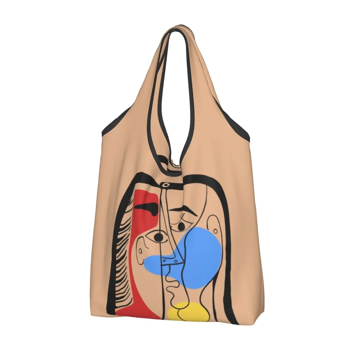 Picasso Woman's Head Shopping Grocery Bags Foldable 50LB Weight Capacity Minimal Lines Drawing Face Eco Bag Eco-Friendly Durable