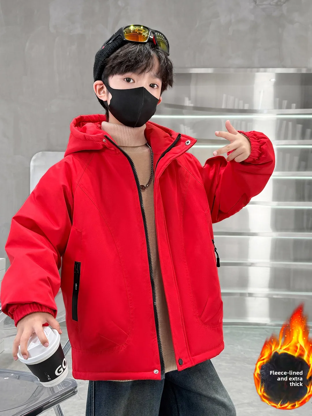 Thickened Autumn Winter Cotton Jacket for Boys Hooded Warm Long Sleeve Coat Youth Popular Style Big Kids Winter Clothes