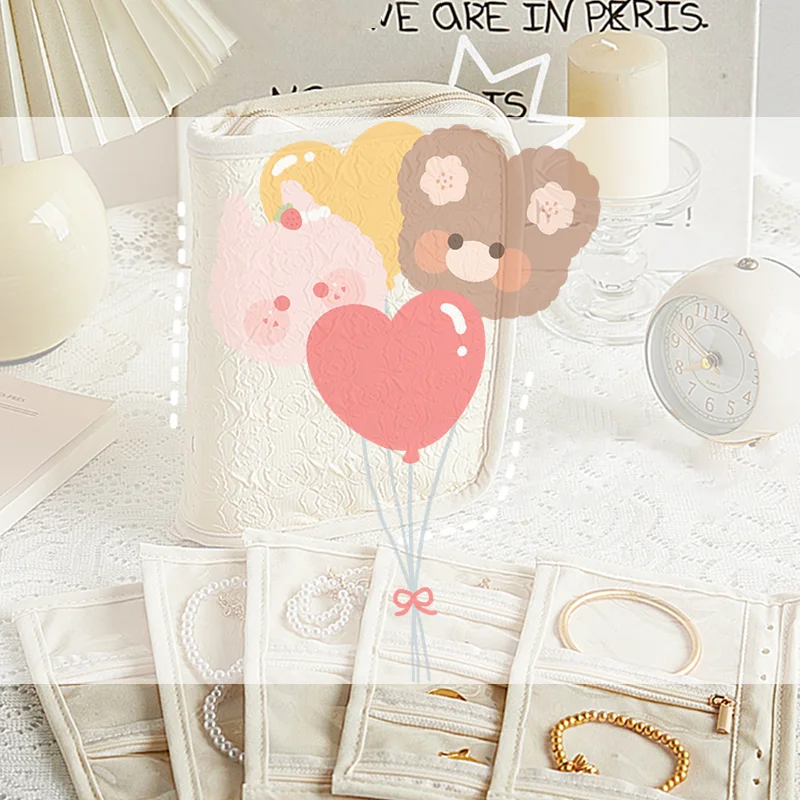 

Jewelry Storage Book With Loose-leaf Transparent Zipper Bag Necklace Ring Binder Storage Book Luxury Suede Rose Pattern Pockets