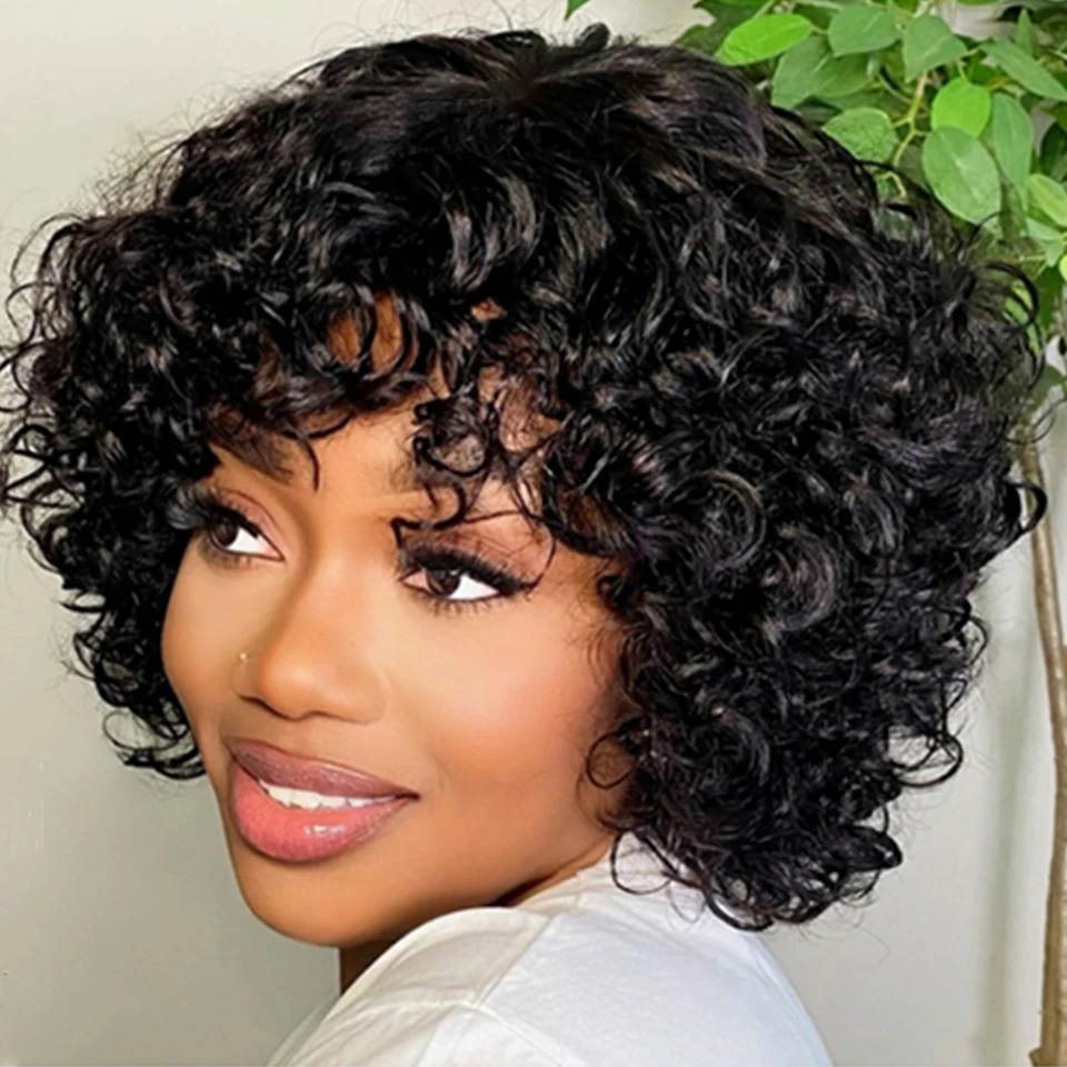 

Water Wave Human Hair Wigs With Bangs Real Brazilian Remy Human Hair Wig for Women Beginner Friendly Ready To Go Glueless Wig