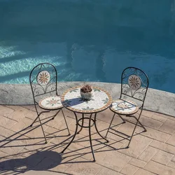 Corporation Indoor/Outdoor 3-Piece Mosaic Bistro Set Folding Table and Chairs Patio Seating, Tan