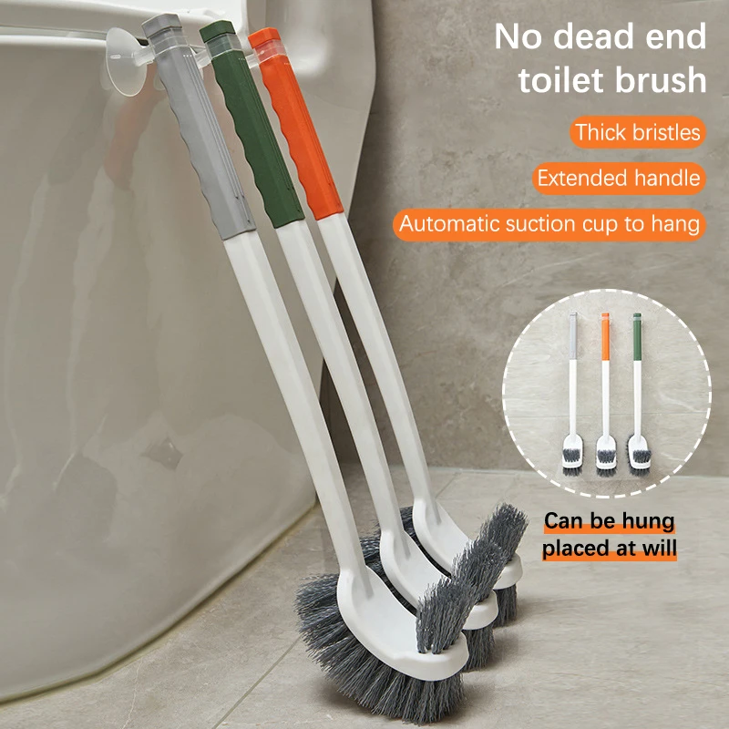 

Long Handled Toilet Brush Suction Cup Type Hole Free Wall Mounted Double-Sided Elbow No Dead Corners Cleaning Squatting Sink