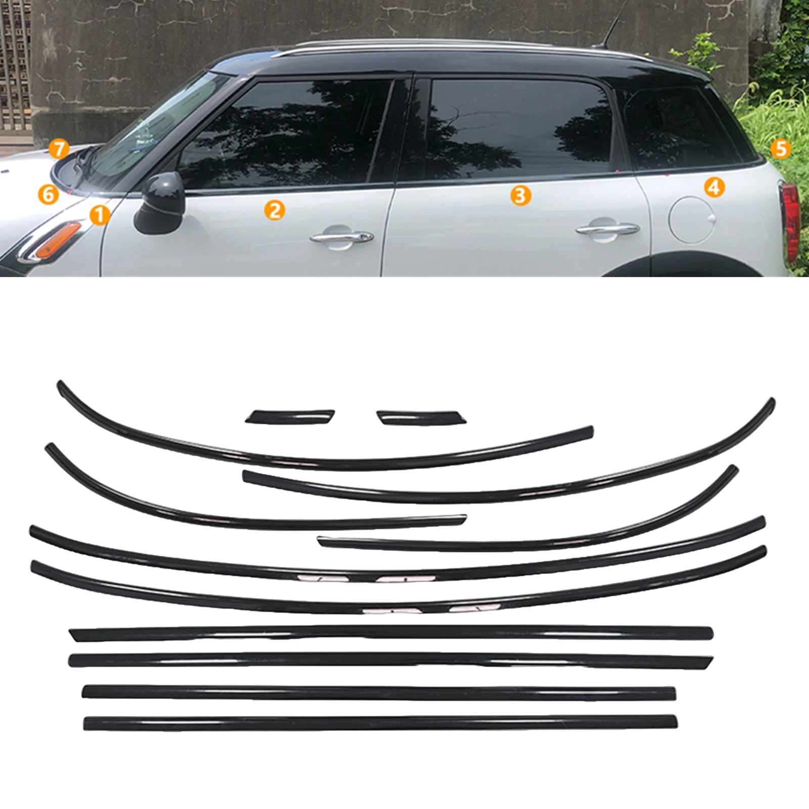 

For Mini Cooper R60 4 Door 2010-2016 Car Exterior Window Trim Weatherstrips Chrome Black Side Moulding Seal Strips Decorative