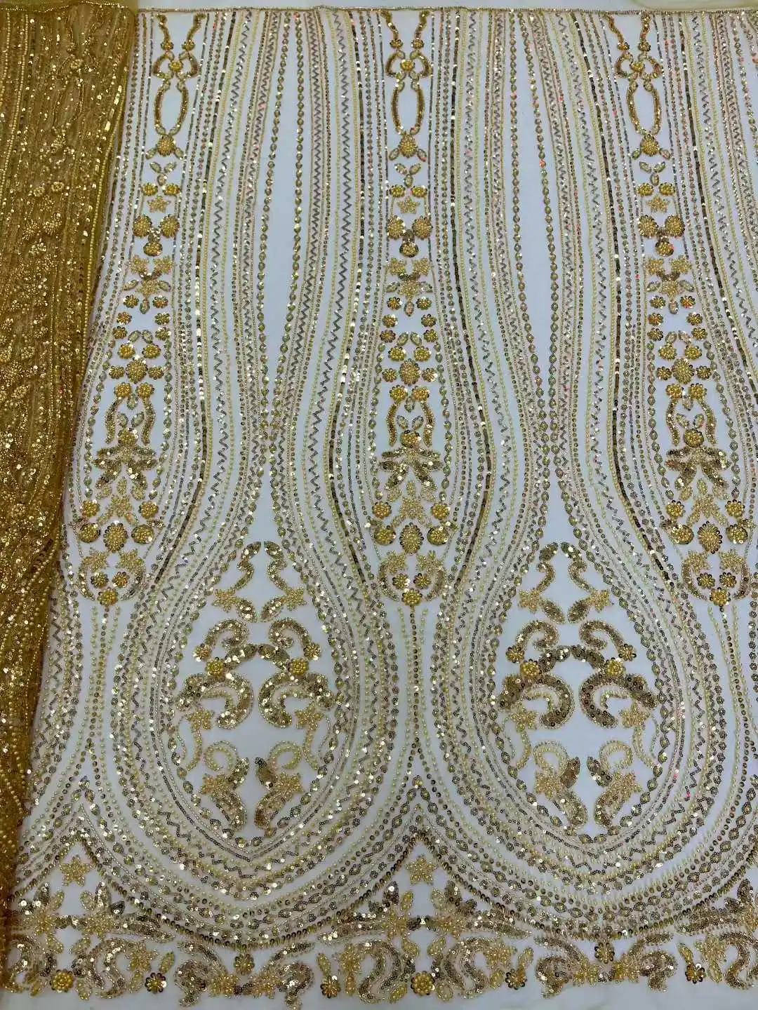 

2026Luxurious Delicate Soft Beaded Lace Fabric with Stones–Elegant High-Quality Tube Lace for Wedding & Evening DresseU_GE1635
