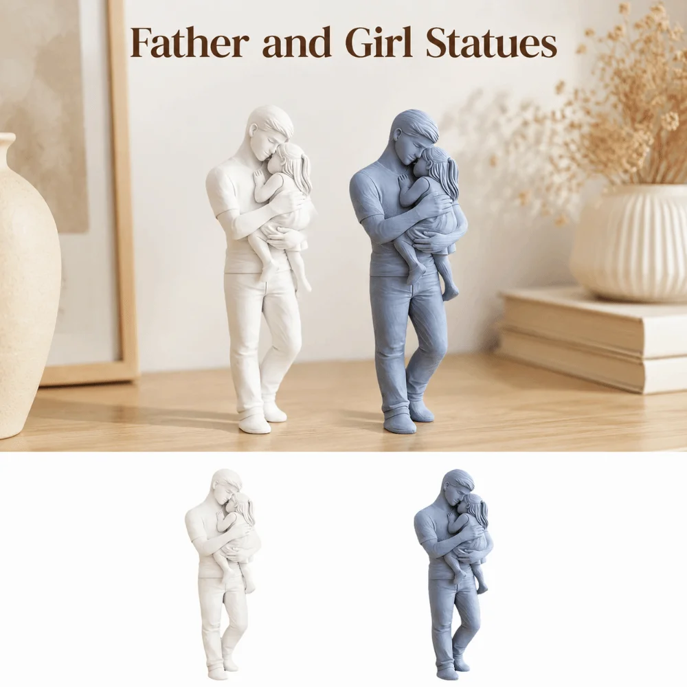 Gifts 3D Printed Father and Girl Statues Standing Creative Desktop Girl Figurine Cute Decoration Hug Kids Sculpture Crafts