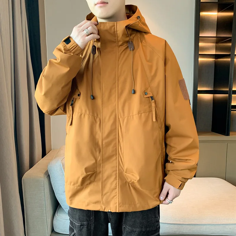 

Man Autumn Cargo Coat Retro Long Sleeve Zipper Men Hooded Jacket Windproof Waterproof Outdoor Casual Versatile Male Outerwear