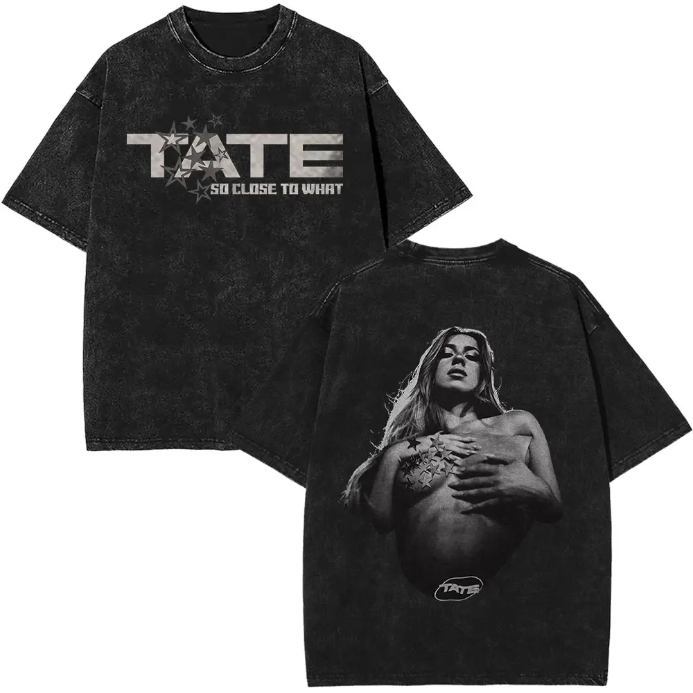Tate McRae So Close To What Vintage Washed Hot Sale T-shirt Man Miss Possessive 2025 Album Oversized Men Women Cotton T-shirts