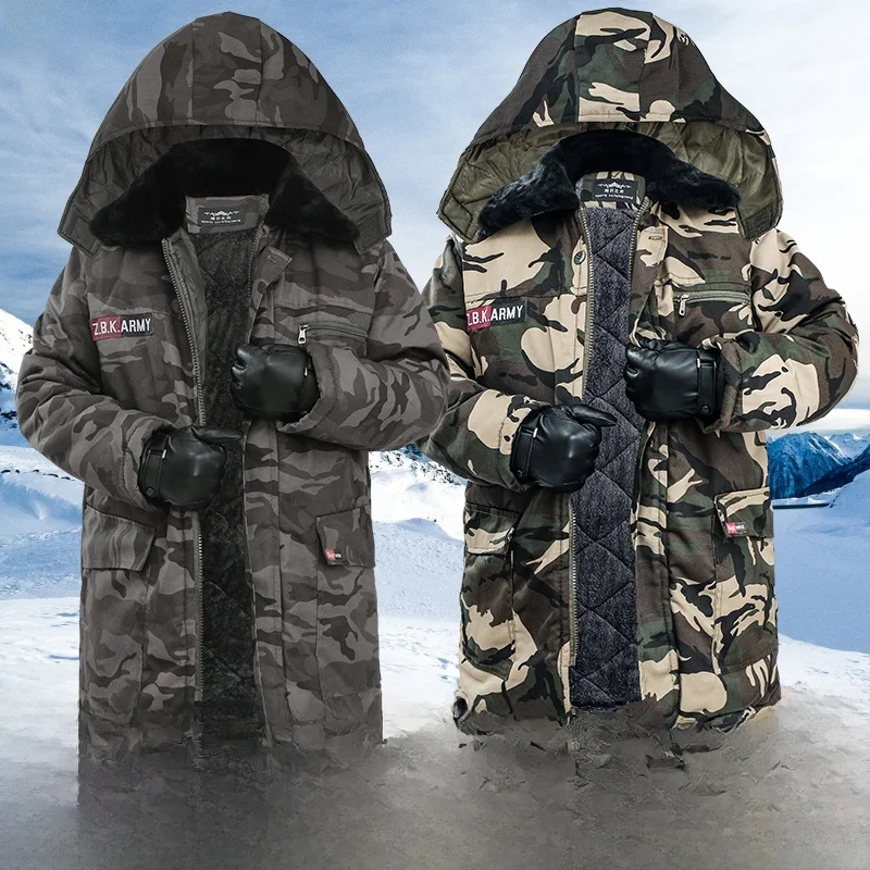 

Мужская зимняя рабочая одежда Thiened Camouflage Cotton Jaet на подкладке средней длины, одежда для защиты от холода и труда