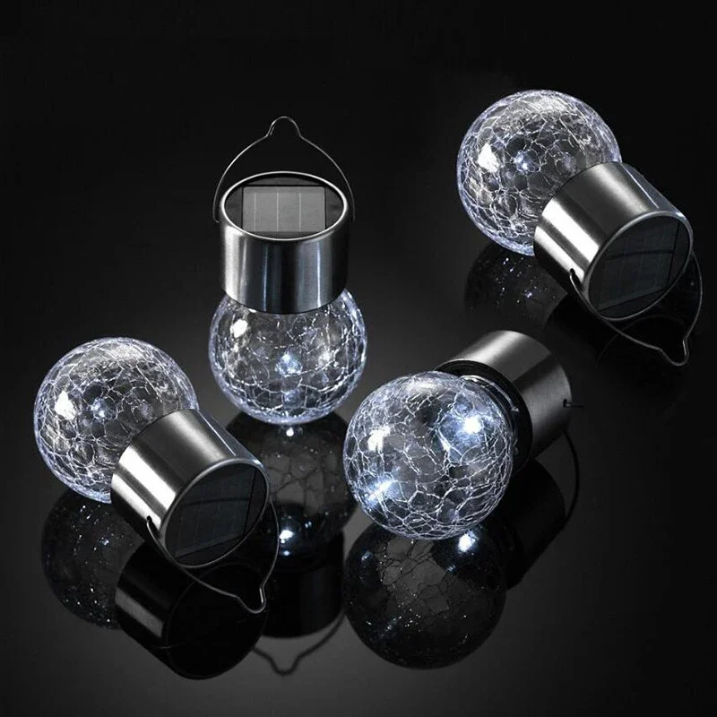 Lampe de jardin solaire à LED, boule de fissure de verre, lustre de pelouse, lumière de jardin de Noël, lanterne d'arbre extérieure, décoration