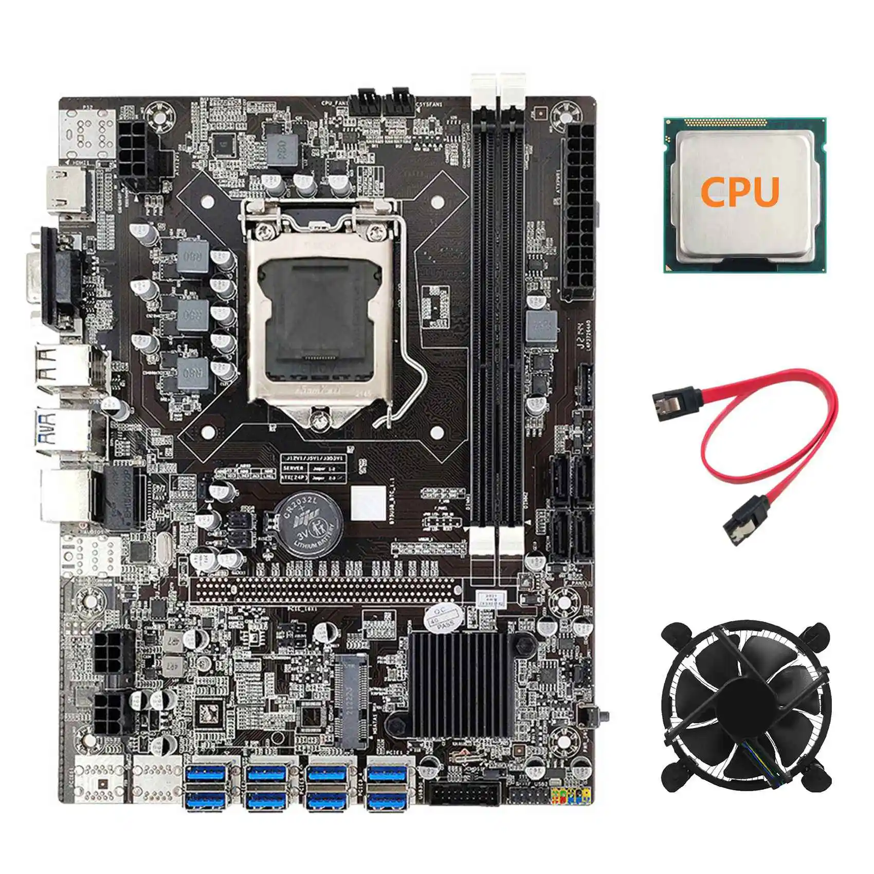 B75 ETH Mining Motherboard+Random CPU+Cooling Fan+SATA Cable LGA1155 8XPCIE USB Adapter DDR3 MSATA Motherboard