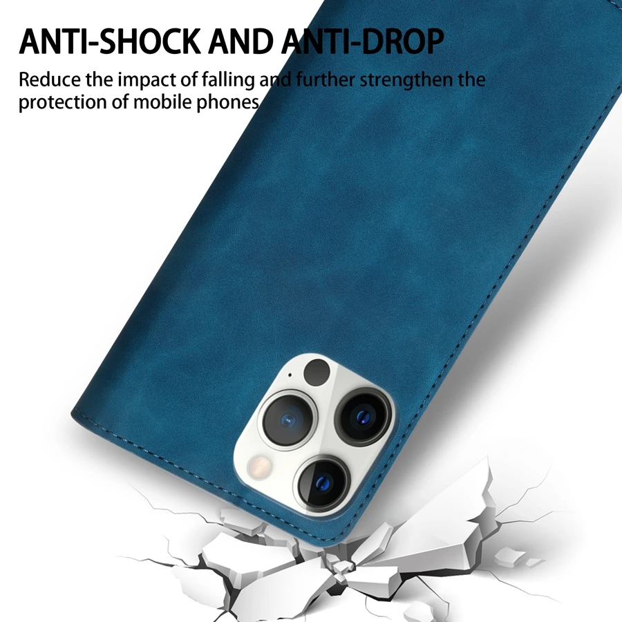Wallet Skin Friendly Magnetic Flip With Card Slot Leather Case For iPhone 15 Pro Max 14 13 12 11 SE 2022 X XR XS Max 8 7 6s Plus
