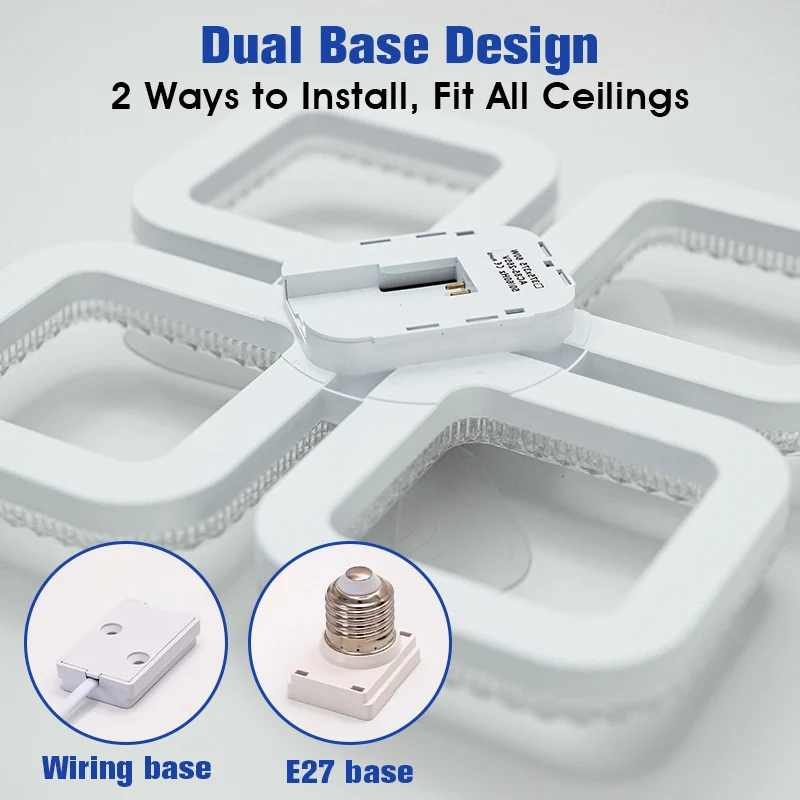 Ceiling Fan Light Dual Base Design E27 & Wiring Installation Stepless Dimmable 3 Speeds Timer LED Fan Lamp for Living Room Decor