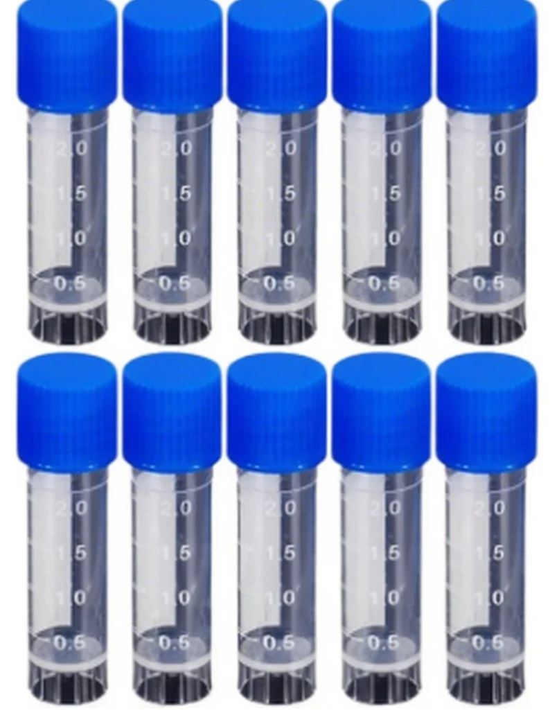 10PCS Plastic Test Tubes with Sealing Caps 2ML Lab Vials for School Office Chemical Experiments Laboratory Supplies