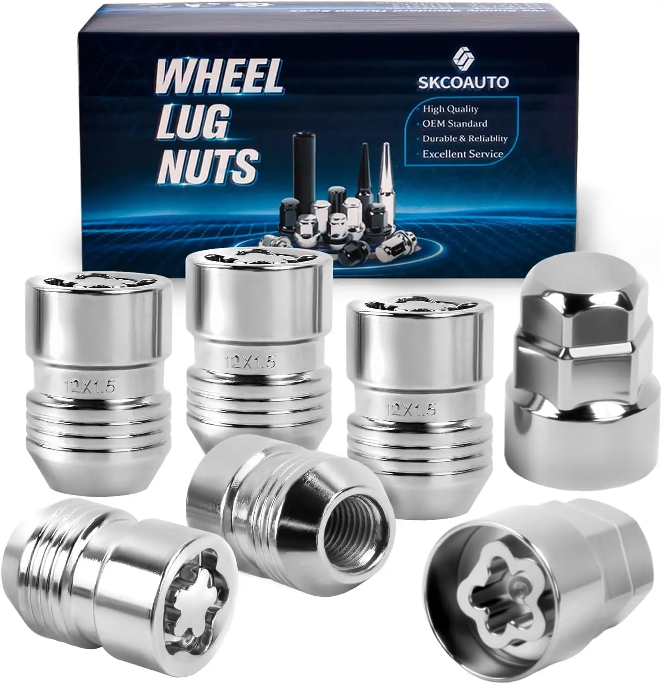 

Комплект противоугонных колесных гаек M12 x 1.5 - 5 гаек и 2 ключа, универсальный для большинства автомобилей, защита от кражи